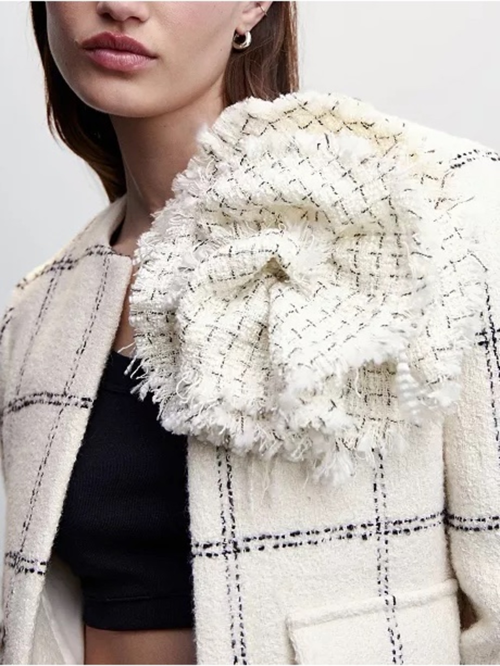 Mango | Women's Maxi Floral Tweed Blazer in Cream | Size L | NWT - Picture 4 of 16